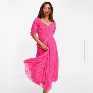 NEW ruched pink midi dress